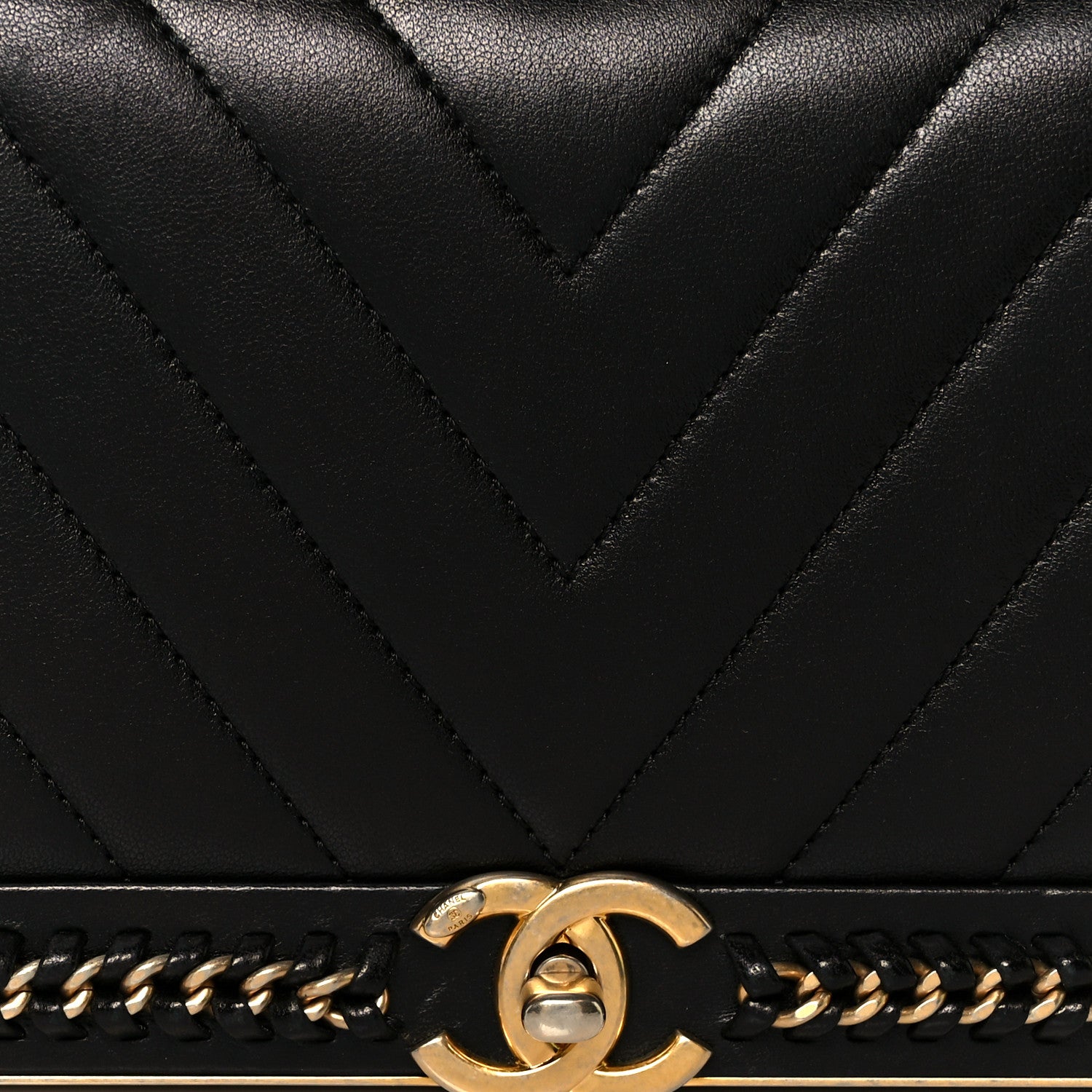 Chanel Sheepskin Chevron Stitched Chain Top Handle Flap Black 8 of 10