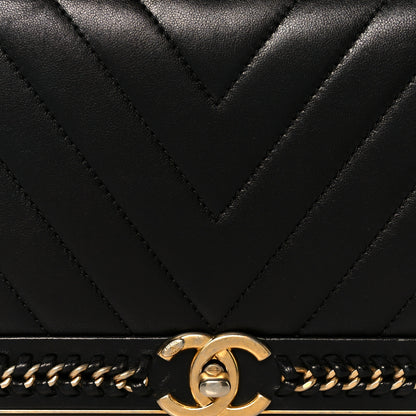 Chanel Sheepskin Chevron Stitched Chain Top Handle Flap Black 8 of 10