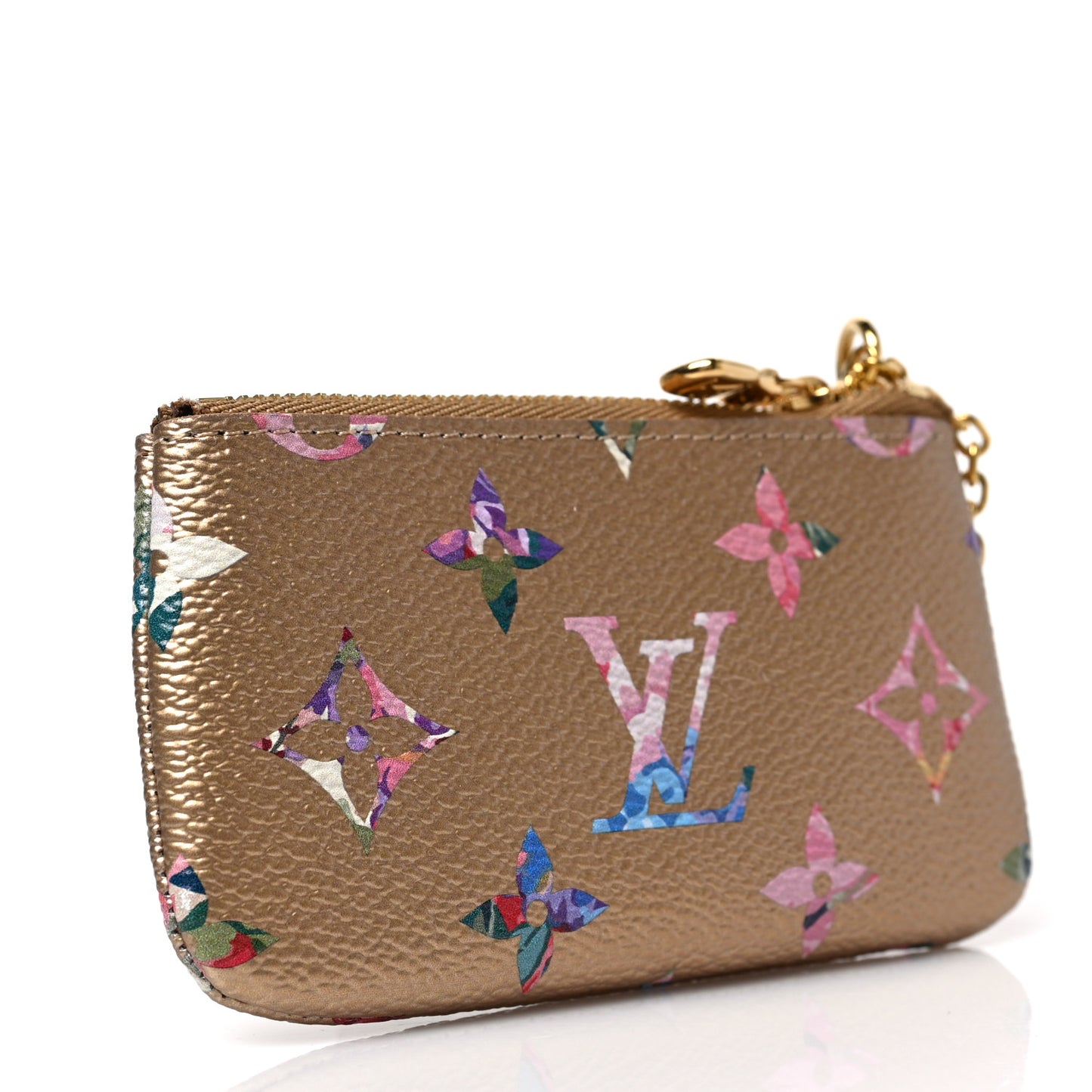 Metallic Monogram LV Garden Key Pouch Gold