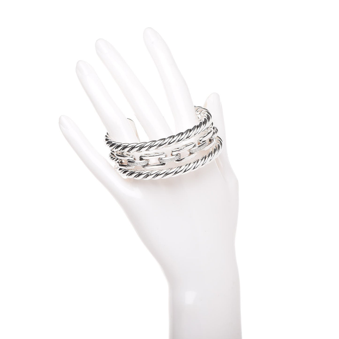 Sterling Silver Diamond Wellesley Link Three-Row Cuff Bracelet