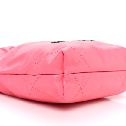 Chanel Shiny Calfskin Quilted Rainbow Metal Mini Chanel 22 Coral Pink 9 of 11