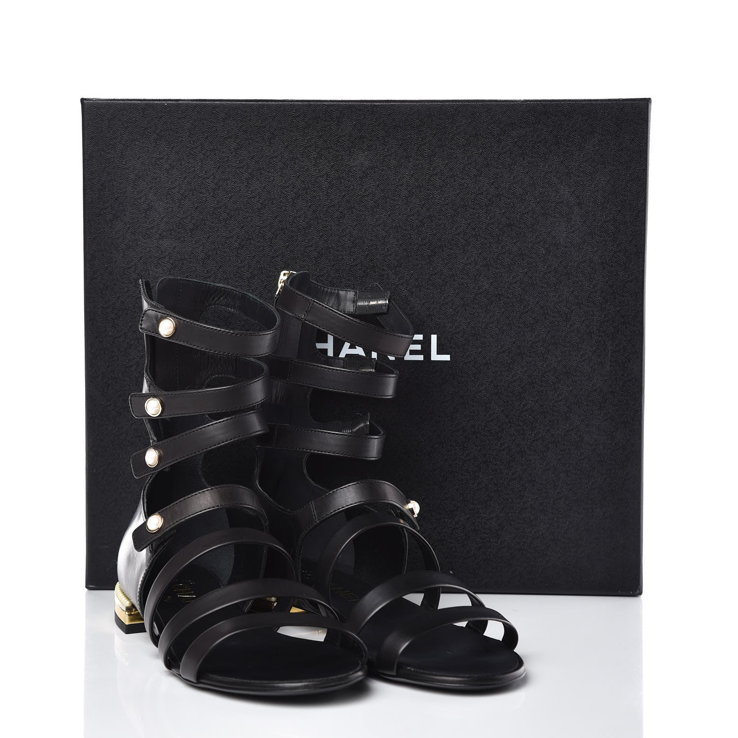 Chanel Calfskin Pearl Gladiator Sandals 36.5 Black 8 of 8