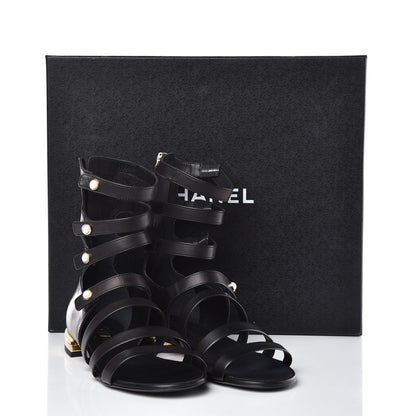 Chanel Calfskin Pearl Gladiator Sandals 36.5 Black 8 of 8