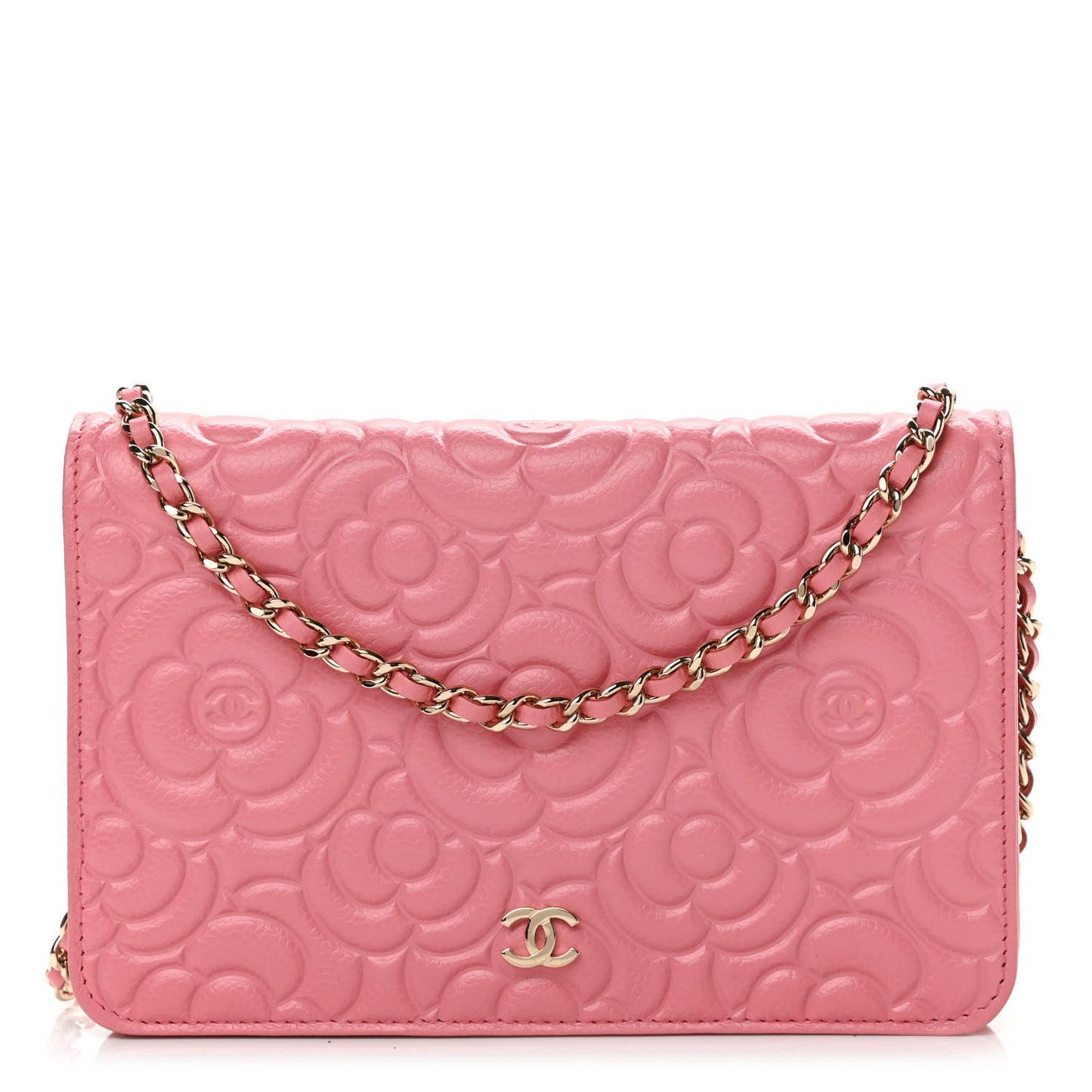 Caviar Camellia Embossed Wallet On Chain WOC Pink