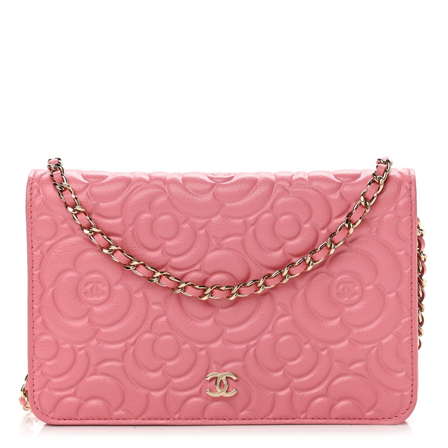 Chanel Caviar Camellia Embossed Wallet On Chain WOC Pink 1 of 11