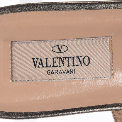 Valentino Garavani Metallic Pebbled Calfskin Rockstud Caged Flat Slide Sandals 38.5 Sasso 9 of 10