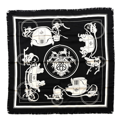 Hermes Silk Ex Libris Fringe Scarf 80 Black Ecru 1 of 4
