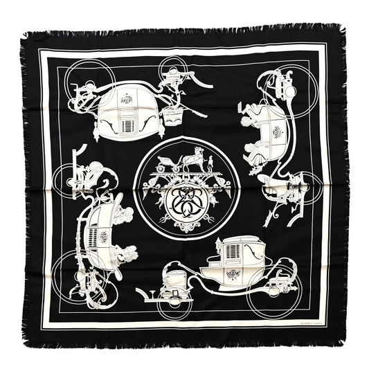 Silk Ex Libris Fringe Scarf 80 Black Ecru