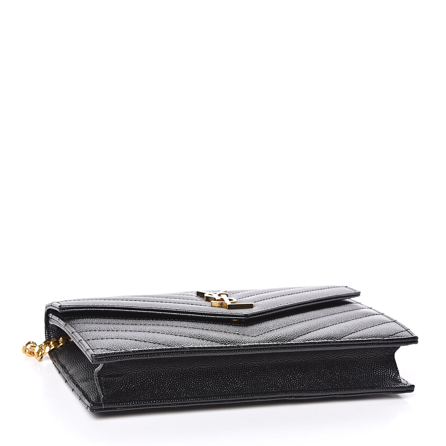 Grain De Poudre Matelasse Chevron Monogram Envelope Chain Wallet Black