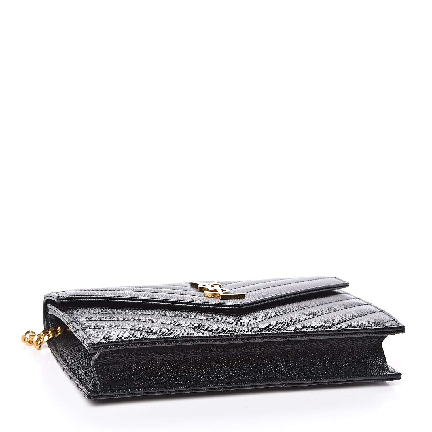 Saint Laurent Grain De Poudre Matelasse Chevron Monogram Envelope Chain Wallet Black 4 of 10