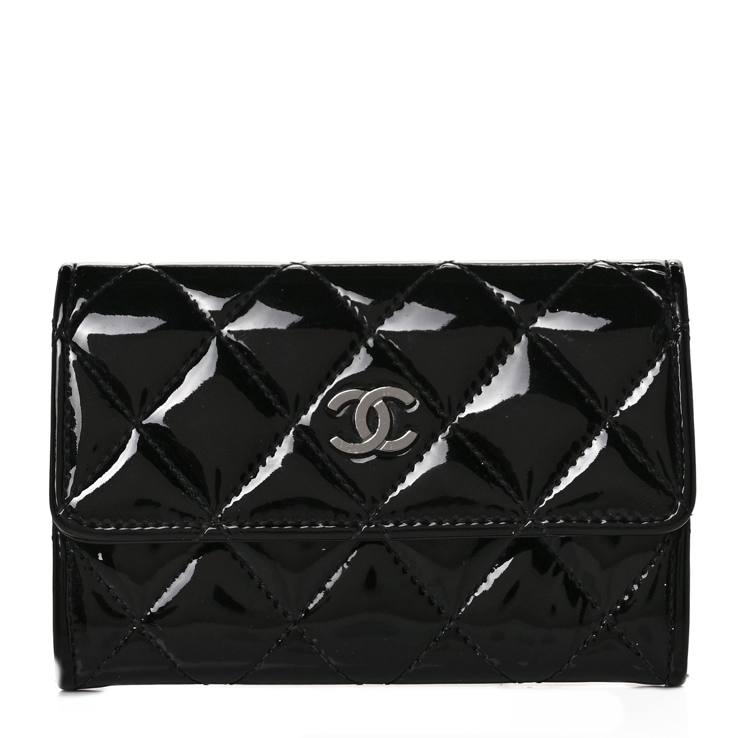 Patent Quilted Flap Card Holder Black