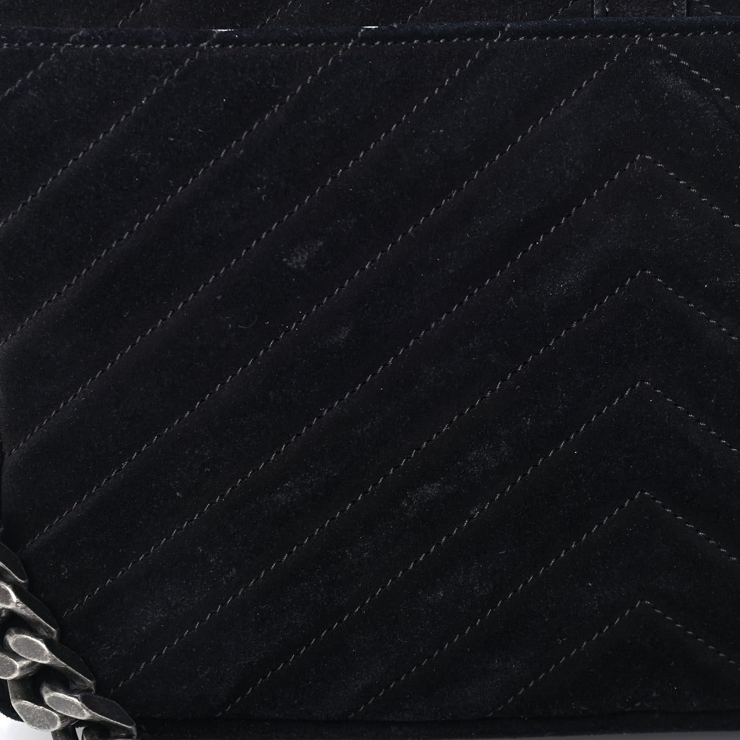 Suede Matelasse Chevron Fringe Monogram Medium College Bag Black