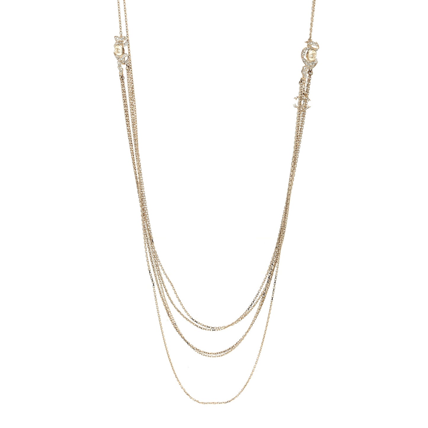 Pearl Chain CC Paris-Athens Long Multistrand Necklace Gold Pearly White