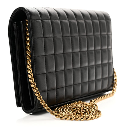 Saint Laurent Lambskin Carre Quilted Cassandre Chain Wallet Black 3 of 12