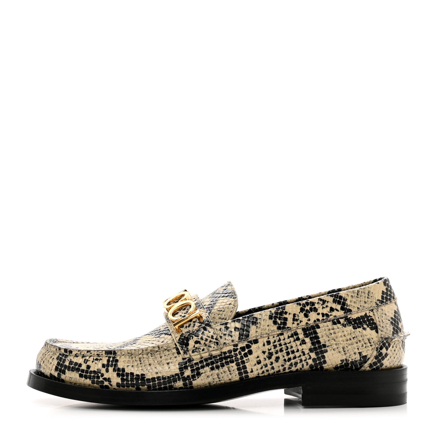 Calfskin Python Print Womens Script Logo Loafers 37 Beige Avana