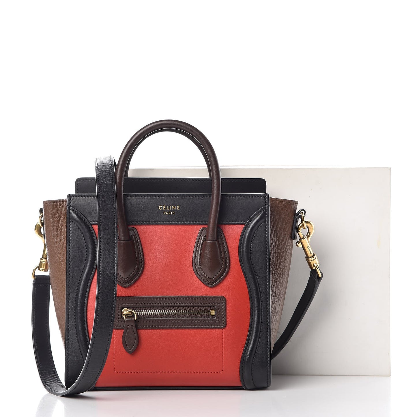 Calfskin Bullhide Nano Tri-Color Luggage Bright Red