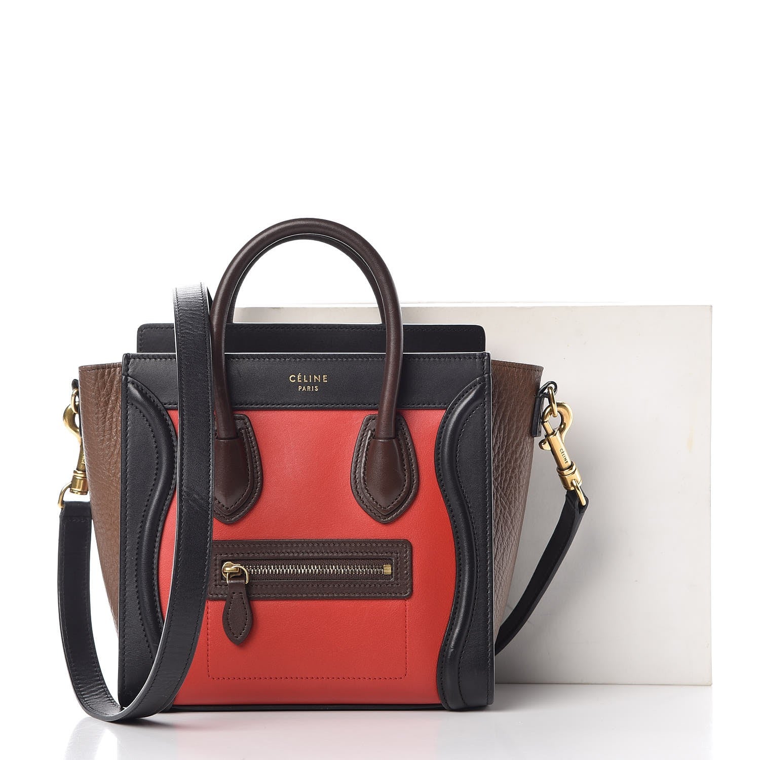 Celine Calfskin Bullhide Nano Tri-Color Luggage Bright Red 8 of 8