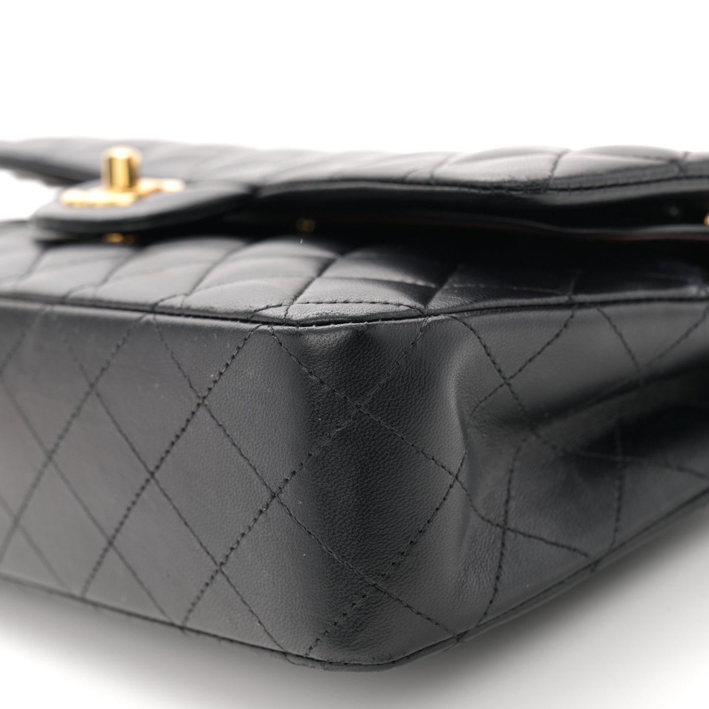 Lambskin Quilted Medium Double Flap Black
