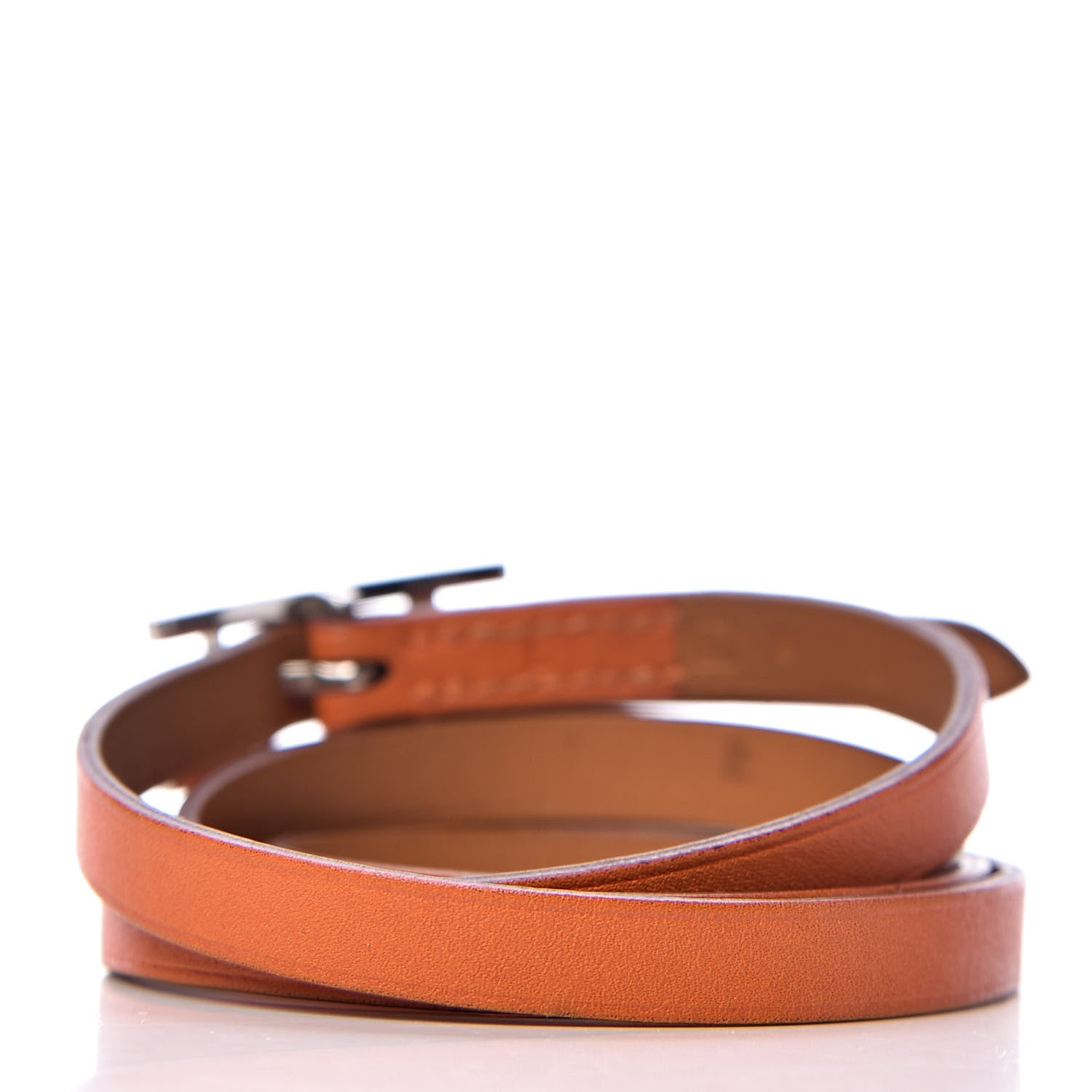Hermes Tadelakt Hapi 3 MM Triple Tour Bracelet L Orange 3 of 8