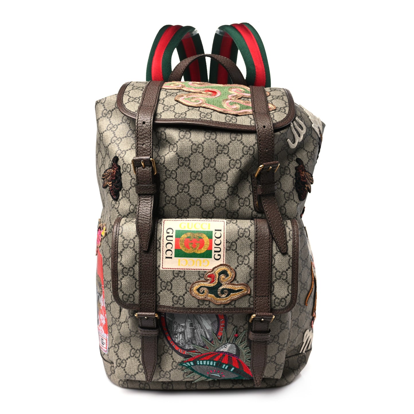 Soft GG Supreme Monogram Courrier Web Double Buckle Backpack Beige New Acero