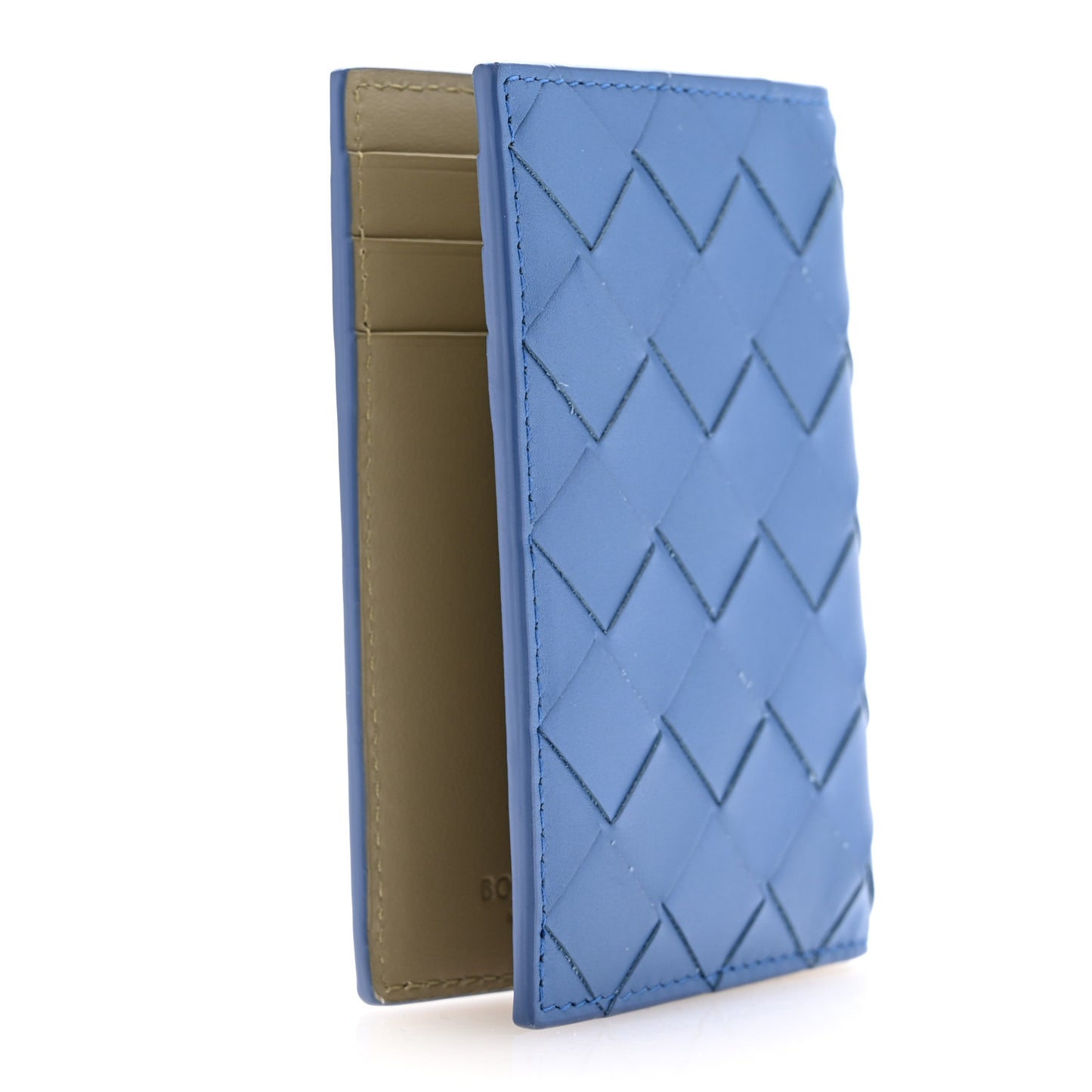 Calfskin Intrecciato Flap Card Case Deep Pacific Travertine