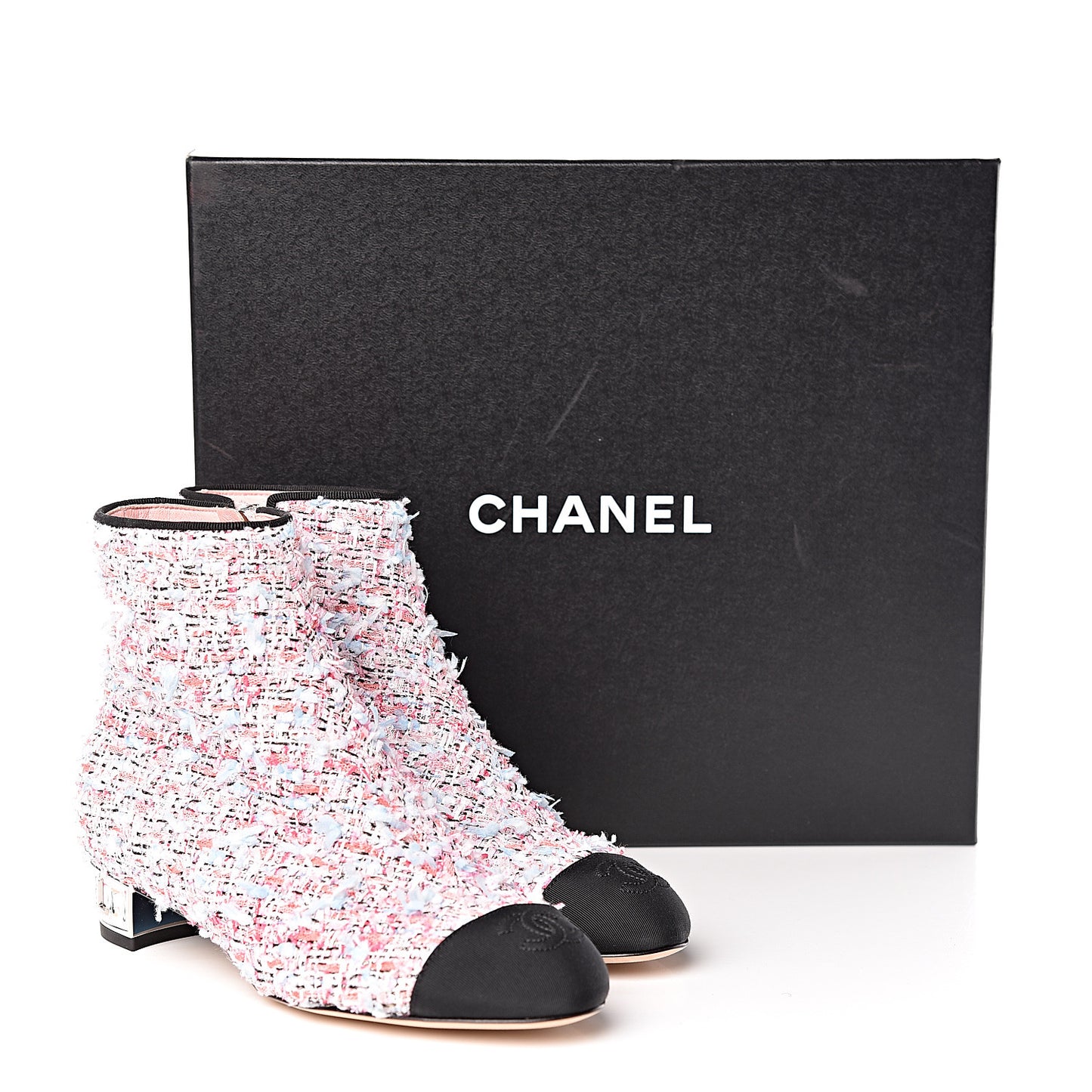 Tweed Cap Toe CC Short Boots 36 Pink Blue Black