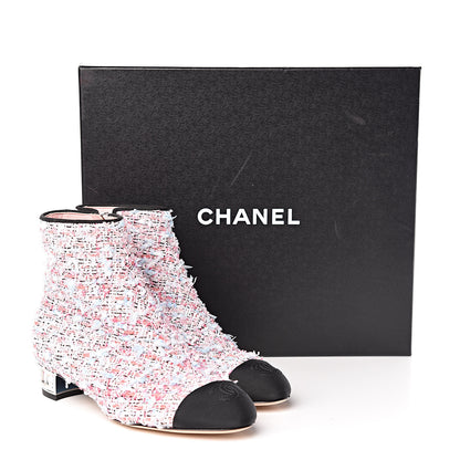 Chanel Tweed Cap Toe CC Short Boots 36 Pink Blue Black 9 of 9
