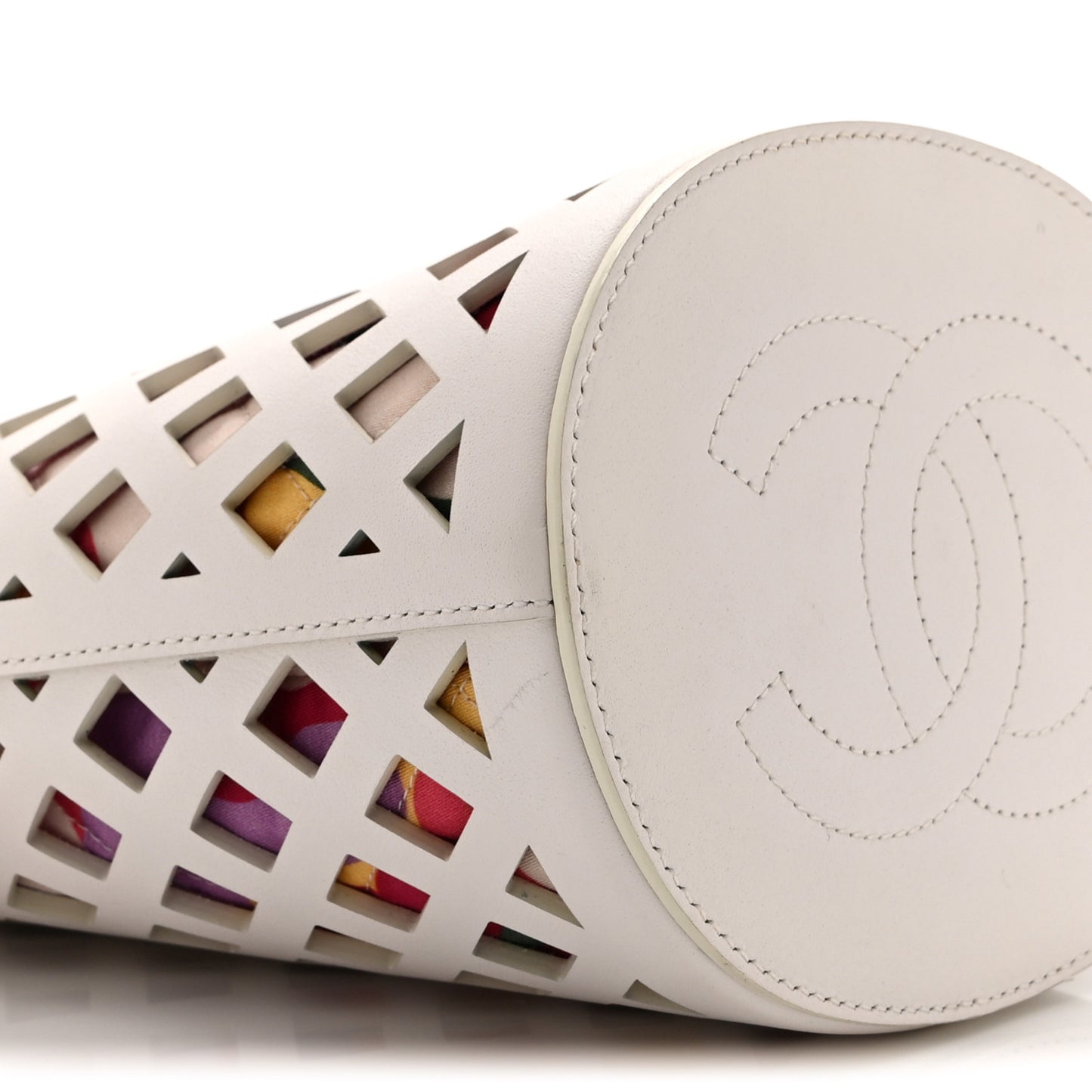 Lambskin Sea Through Bucket Drawstring Bag White Multicolor