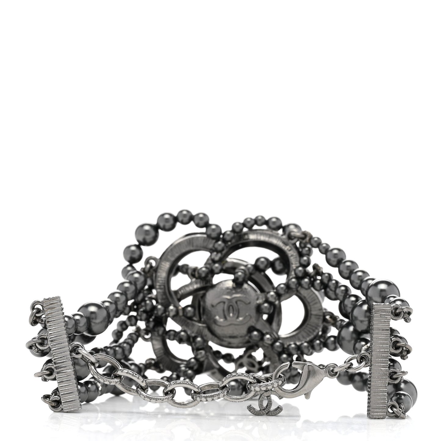 Ruthenium Crystal Bead Camellia Bracelet Pearly Grey