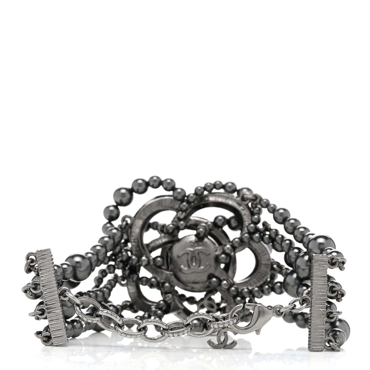 Chanel Ruthenium Crystal Bead Camellia Bracelet Pearly Grey 3 of 5