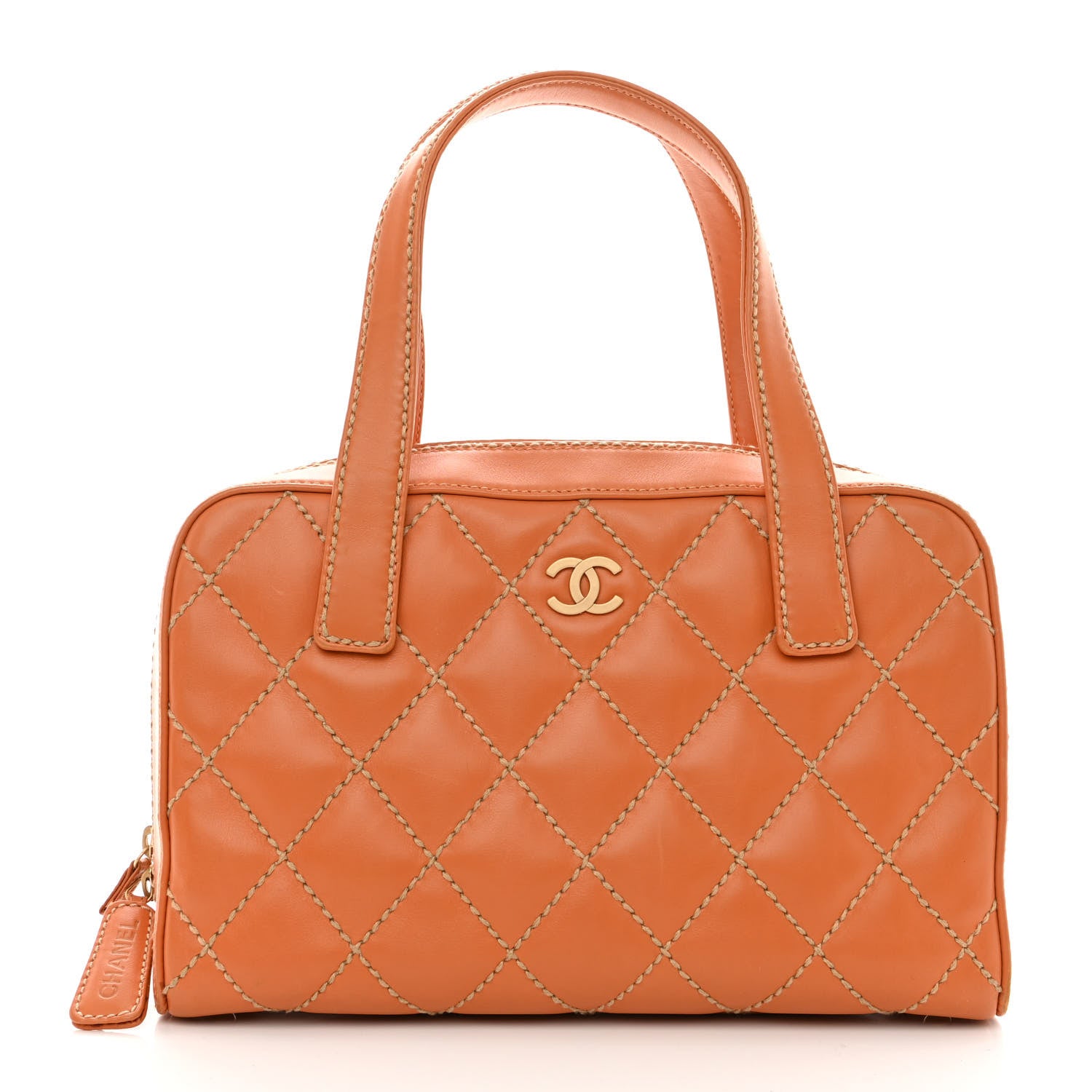 Chanel Calfskin Contrast Stitch Surpique Bowler Orange 2 of 12