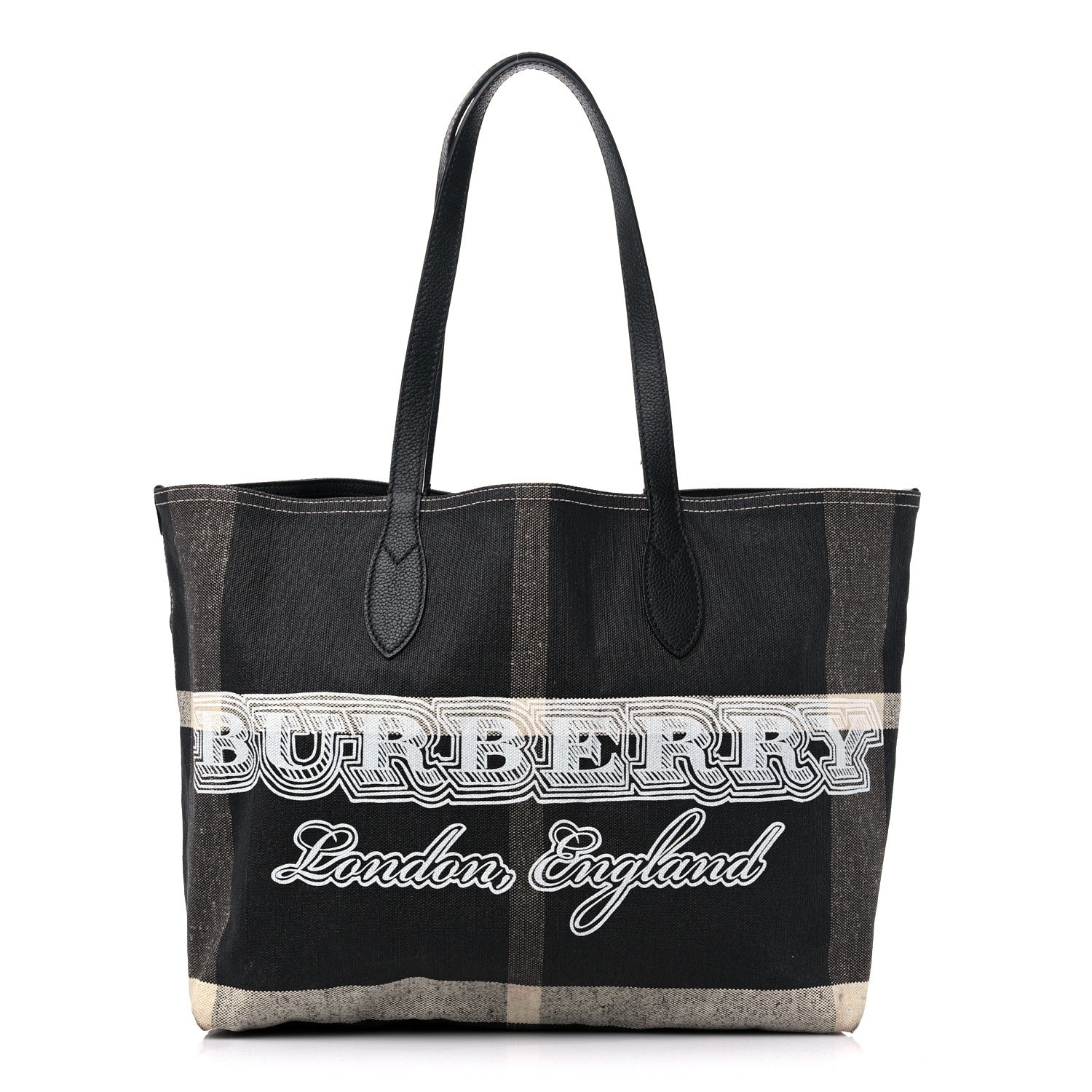 Burberry Coated Canvas Mega Check Medium Doodle Tote Black White 1 of 12