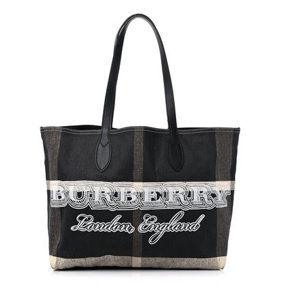 Burberry Coated Canvas Mega Check Medium Doodle Tote Black White 1 of 12
