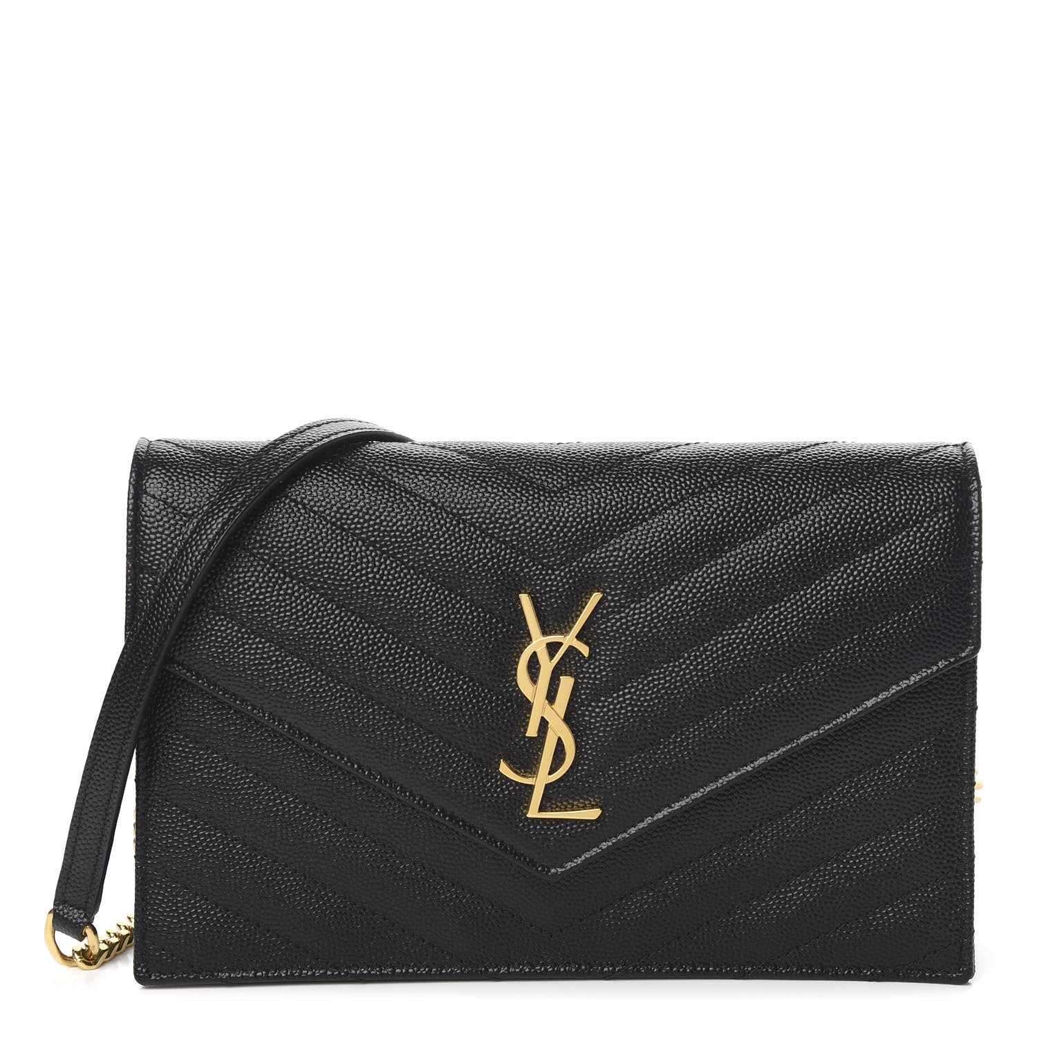 Saint Laurent Grain De Poudre Matelasse Chevron Monogram Envelope Chain Wallet Black 1 of 11