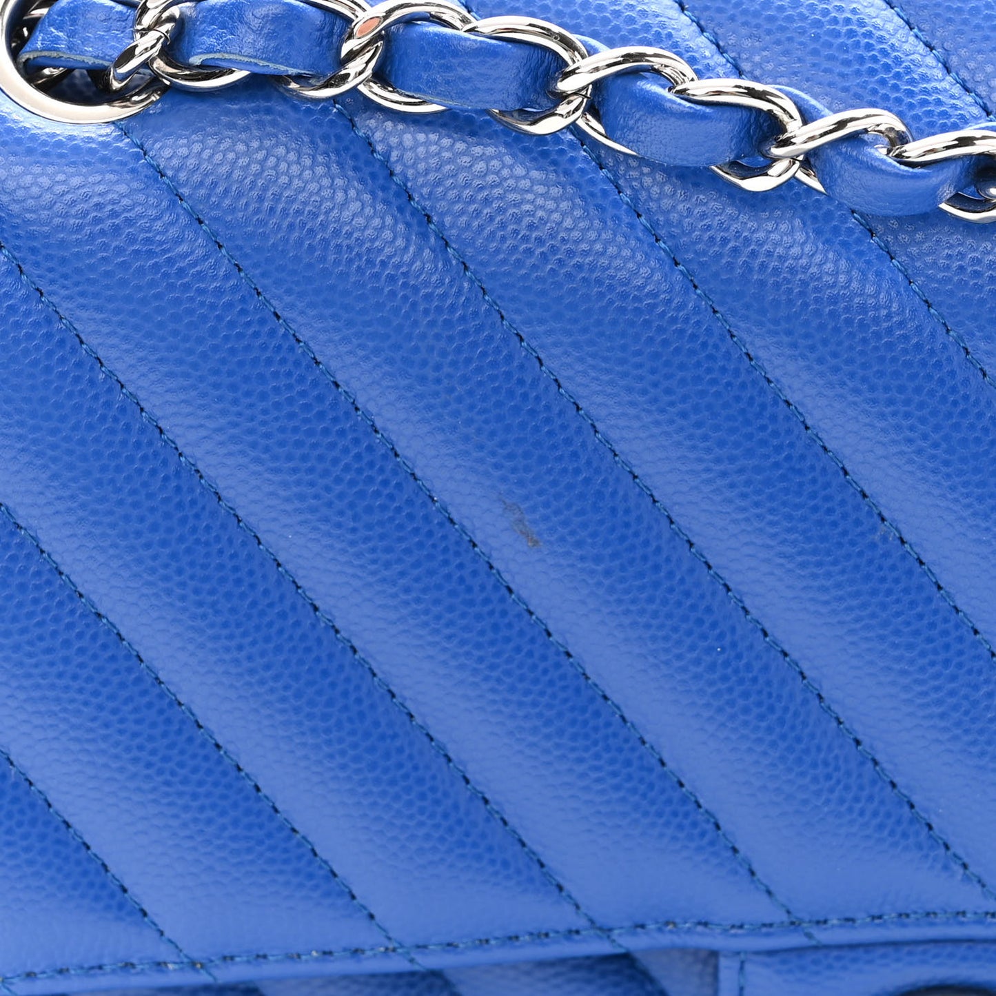 Caviar Chevron Quilted Medium Double Flap Blue