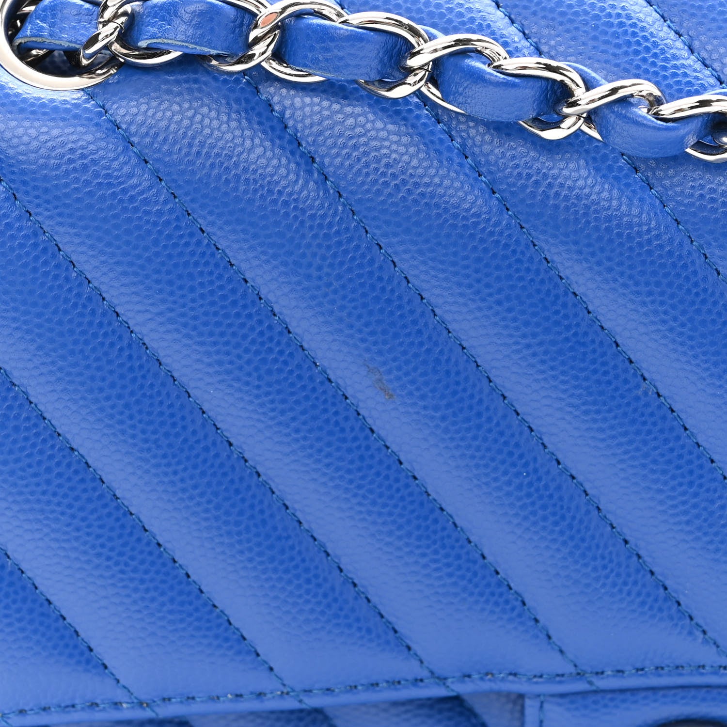 Chanel Caviar Chevron Quilted Medium Double Flap Blue 12 of 14