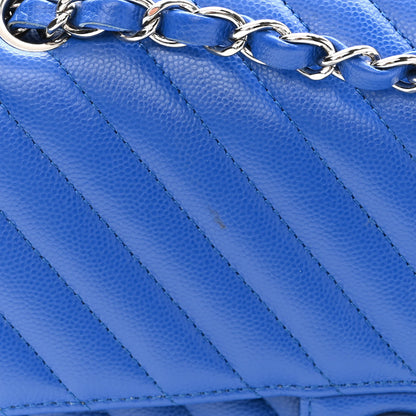 Chanel Caviar Chevron Quilted Medium Double Flap Blue 12 of 14