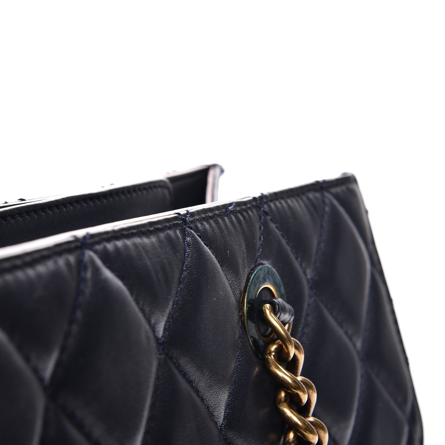 Calfskin Quilted Tote Dark Navy Red