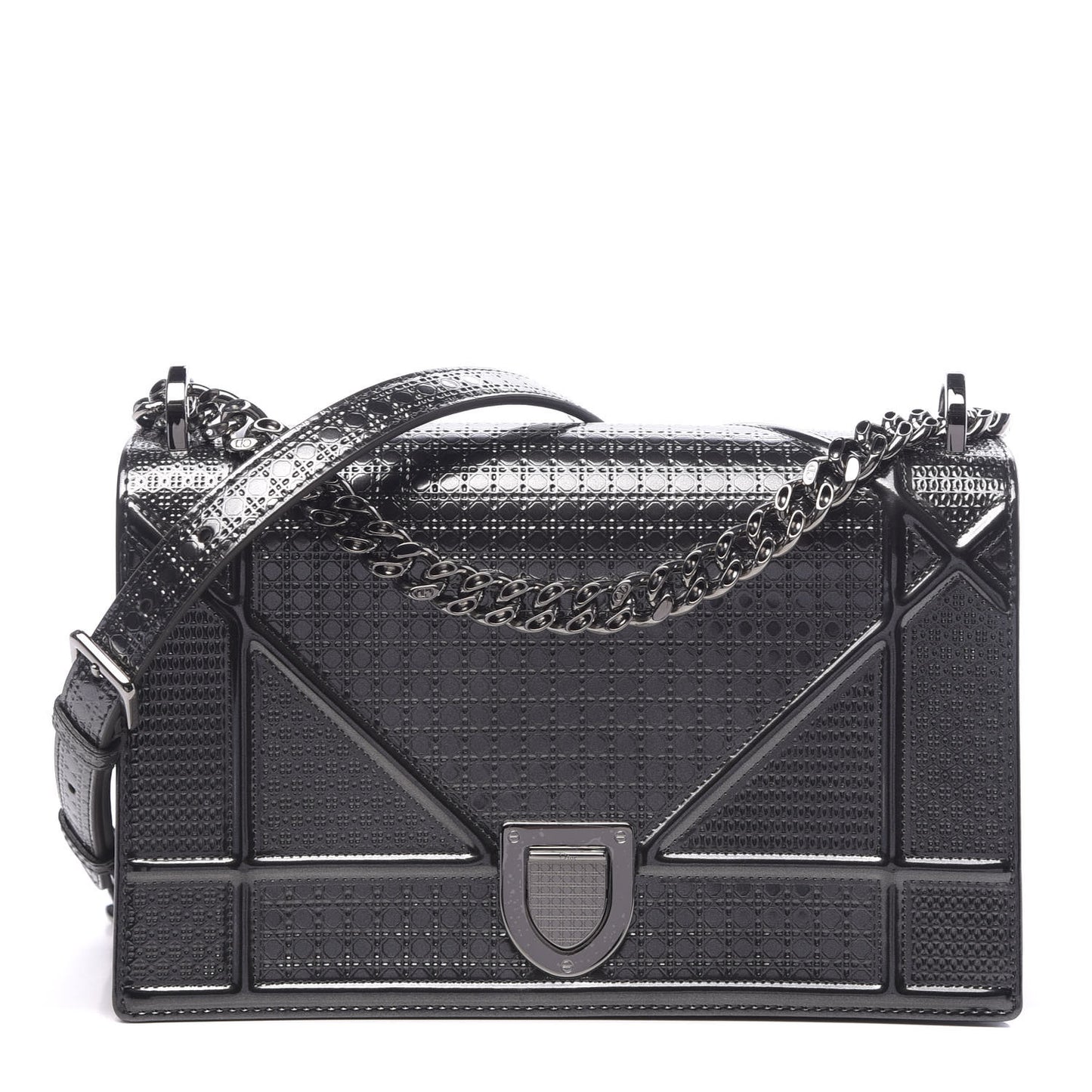 Metallic Patent Micro-Cannage Medium Diorama Flap Bag Onyx Black