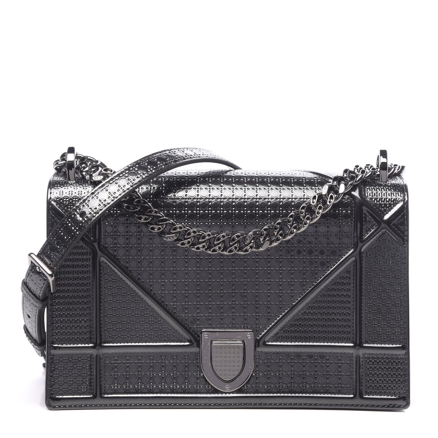 Christian Dior Metallic Patent Micro-Cannage Medium Diorama Flap Bag Onyx Black 1 of 10