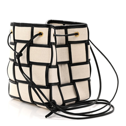Bottega Veneta Canvas Nappa Maxi Intrecciato Small Cassette Bucket Bag Natural Black 3 of 9