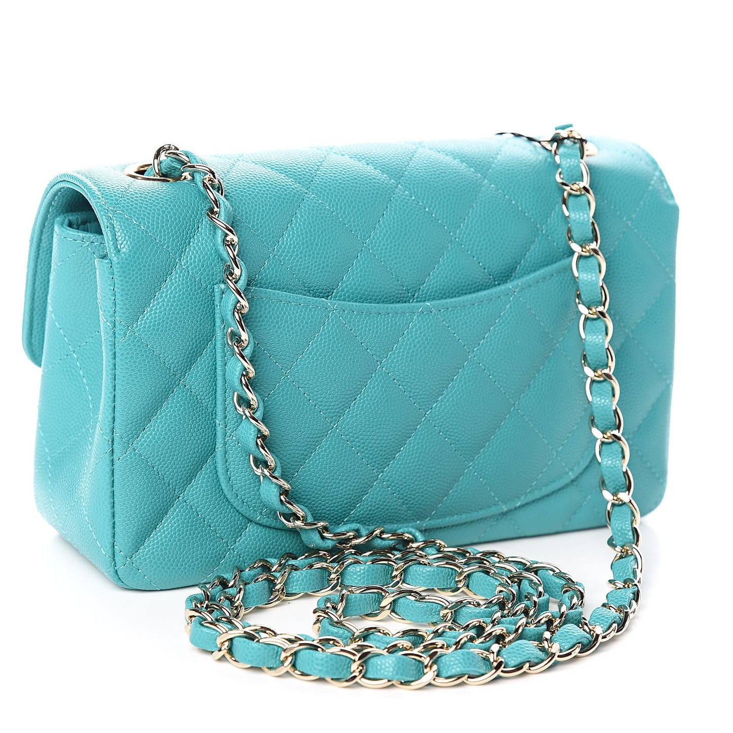 Caviar Quilted Mini Rectangular Flap Turquoise