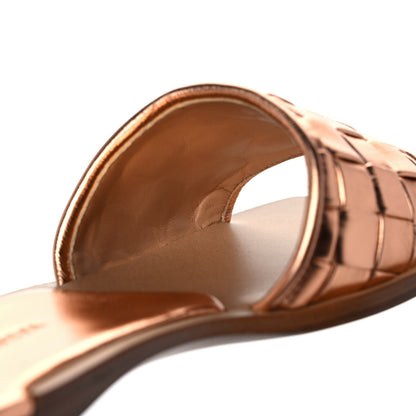 Bottega Veneta Laminated Nappa Intrecciato Squared Toe Flat Sandals 36 Gold Peach 8 of 9