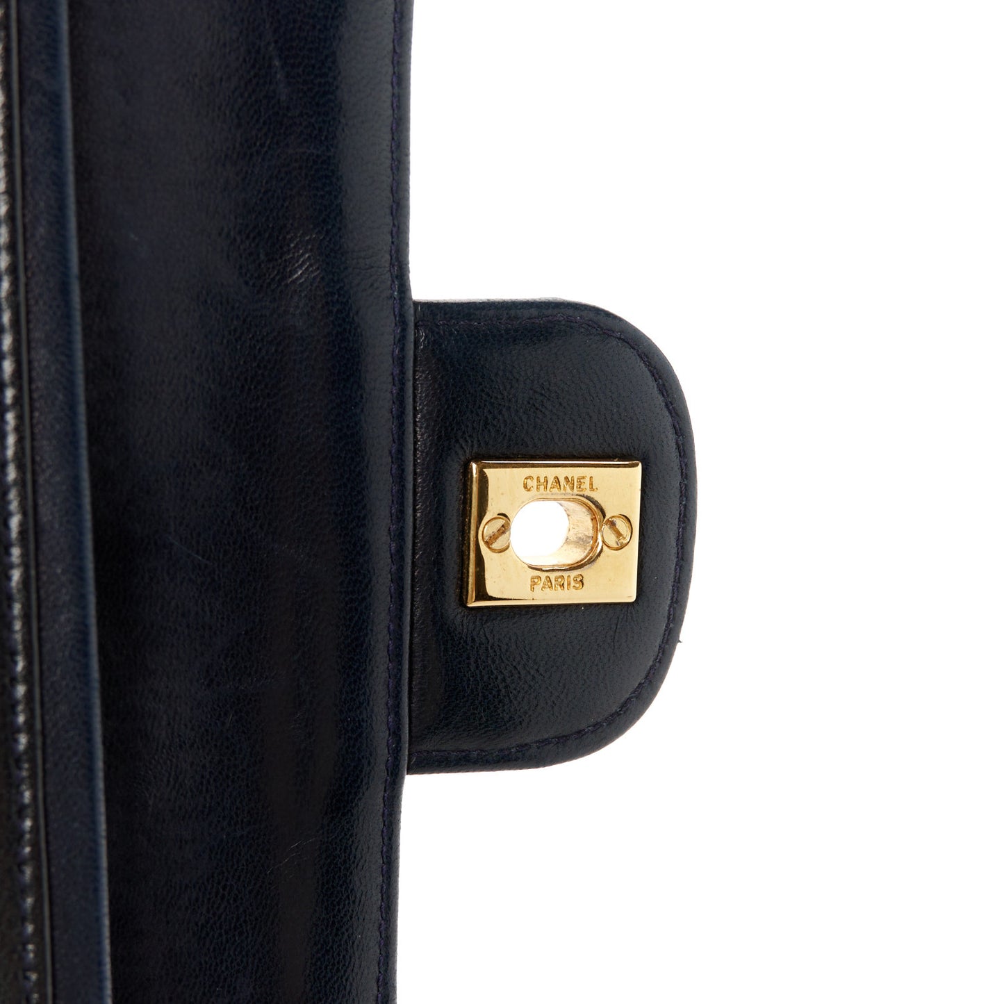 Lambskin Quilted Medium Double Flap Navy