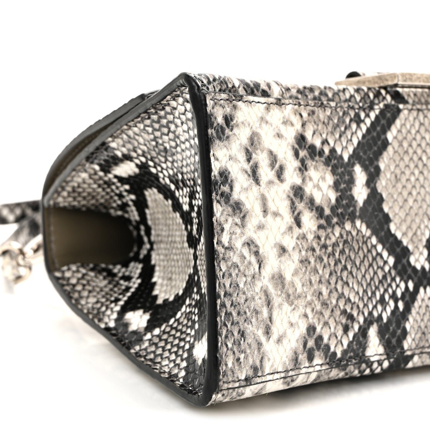 Calfskin Snake Effect Small Hourglass Top Handle Bag Black White