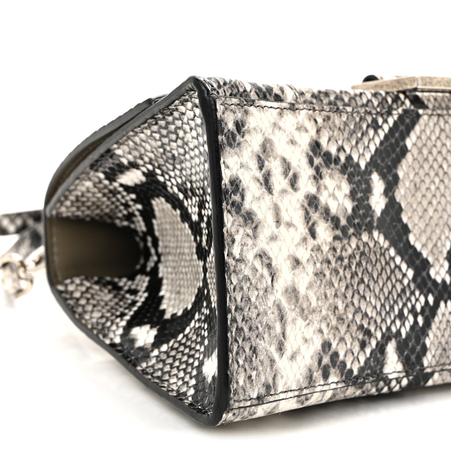 Balenciaga Calfskin Snake Effect Small Hourglass Top Handle Bag Black White 7 of 8