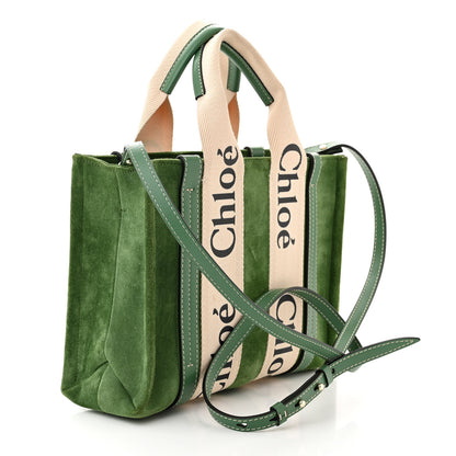 Chloe Suede Calfskin Small Woody Ribbon Tote Bright Green 3 of 10