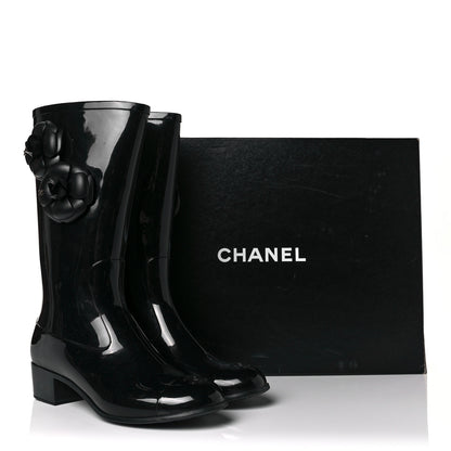 Chanel Rubber Camellia Rain Boots 39 Black 7 of 7
