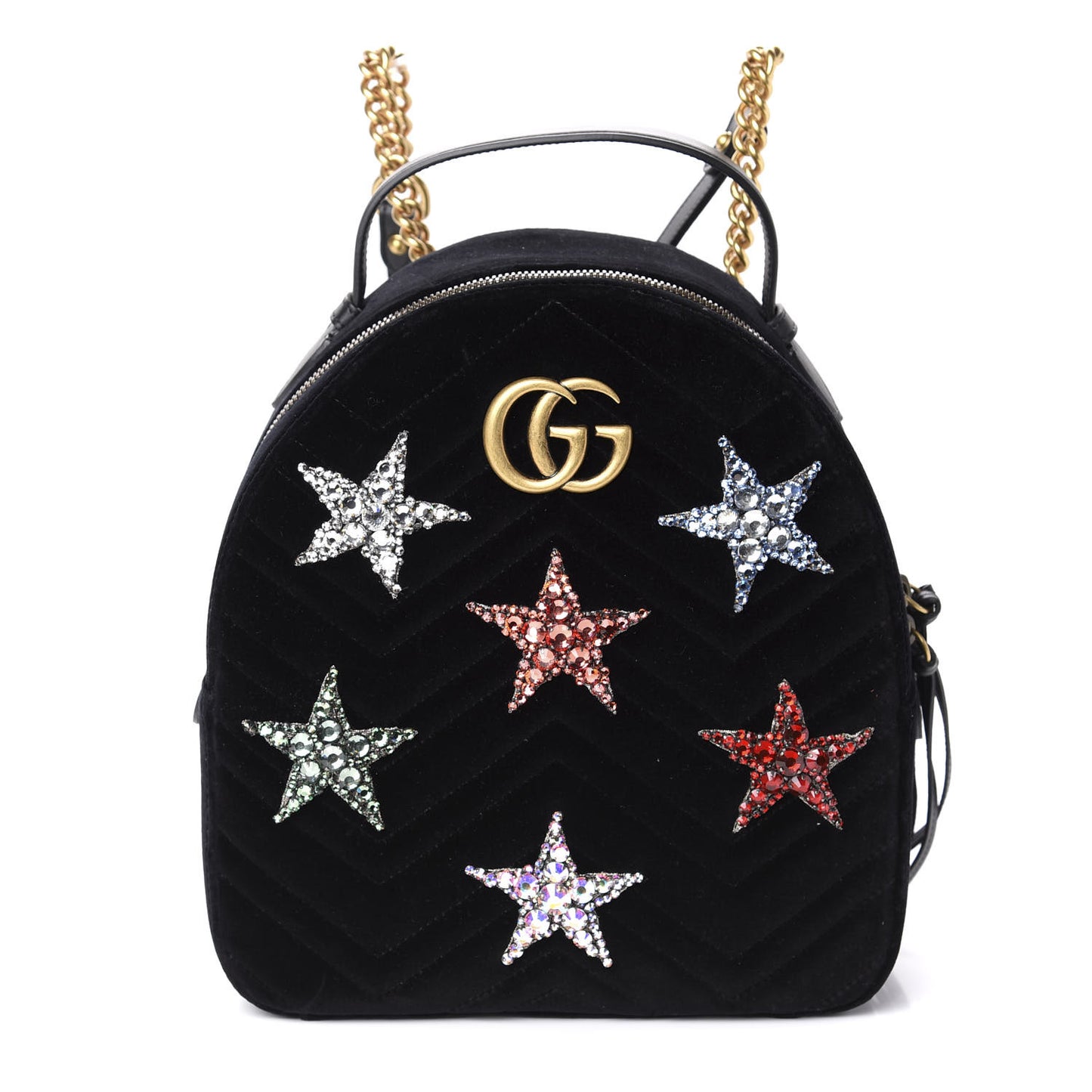 Velvet Matelasse Crystal Star Embroidered GG Marmont Dome Backpack Black