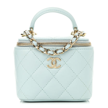Chanel Lambskin Quilted Top Handle Mini Vanity Case With Chain Light Blue 1 of 13